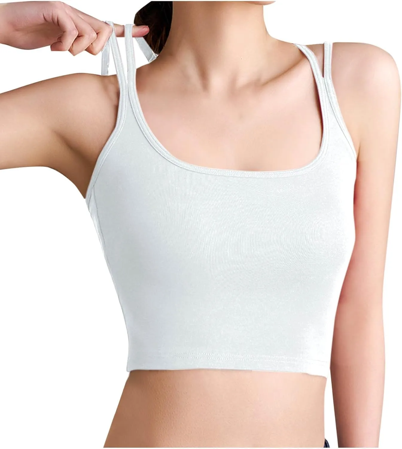 Women Summer Spaghetti Strap Ribbed Crop Tank Tops Sleeveless Criss Cross Fitness Athletic Top Basic Undershirt