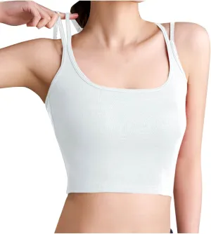 Women Summer Spaghetti Strap Ribbed Crop Tank Tops Sleeveless Criss Cross Fitness Athletic Top Basic Undershirt