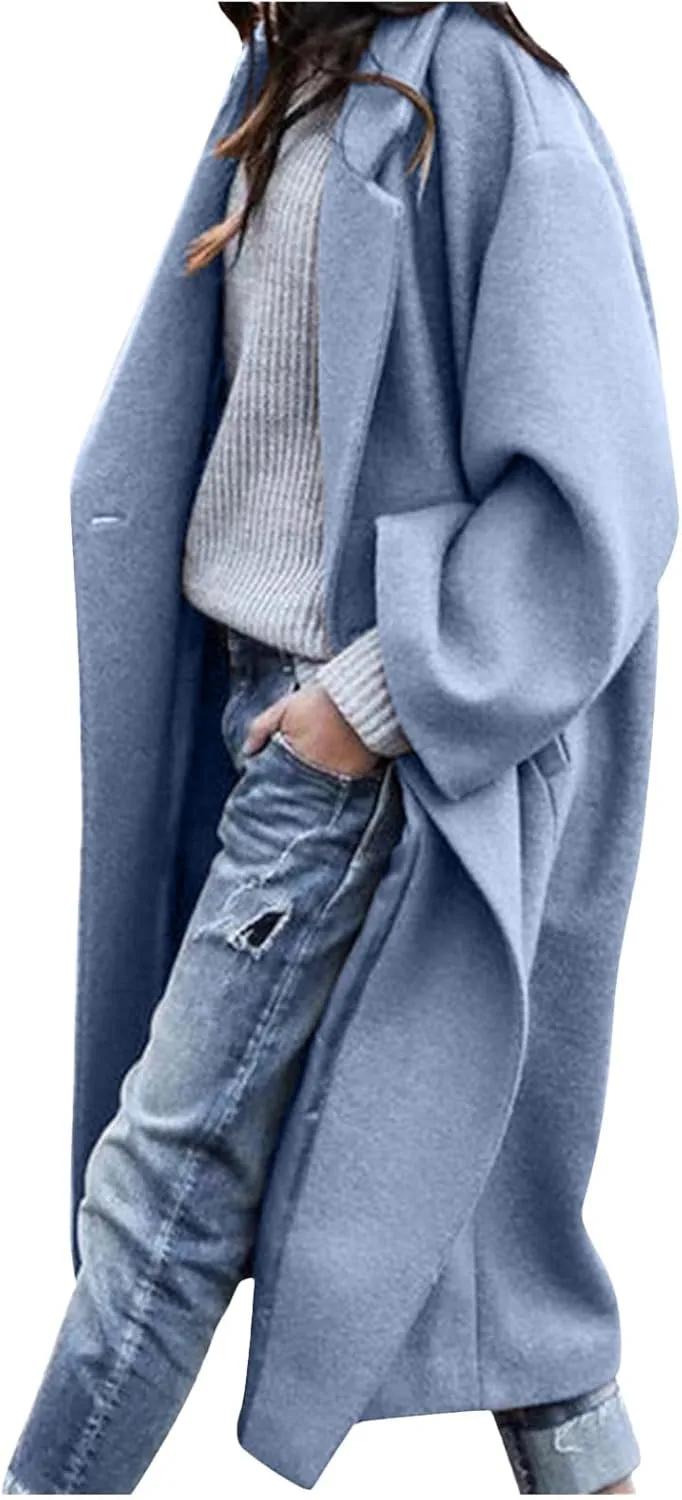 Women Turn Down Collar Overcoat Plus Size Casual Cardigan Coat Solid Oversized Jacket Fashion Winter Woolen Coats