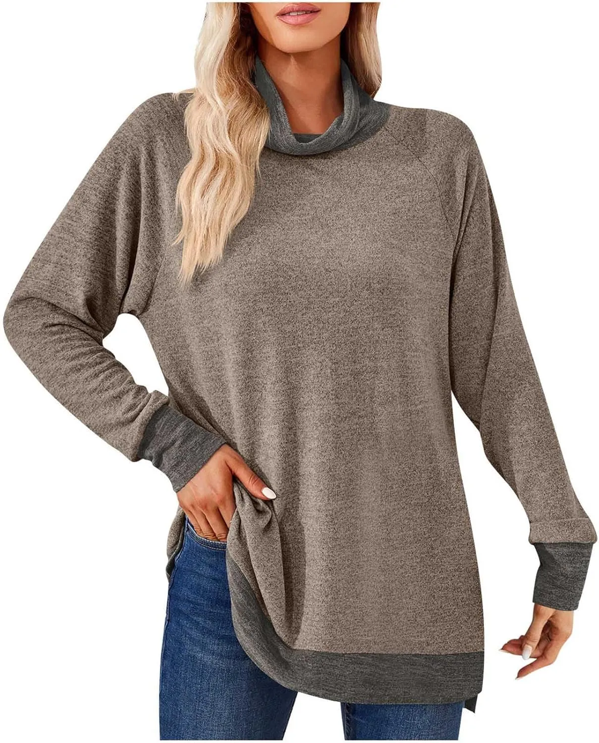 Women Turtleneck Long Sleeve Tops Warm Clothing for Ladies Comfy Autumn Winter Sweaters Tunic Tops Shirts Blouse