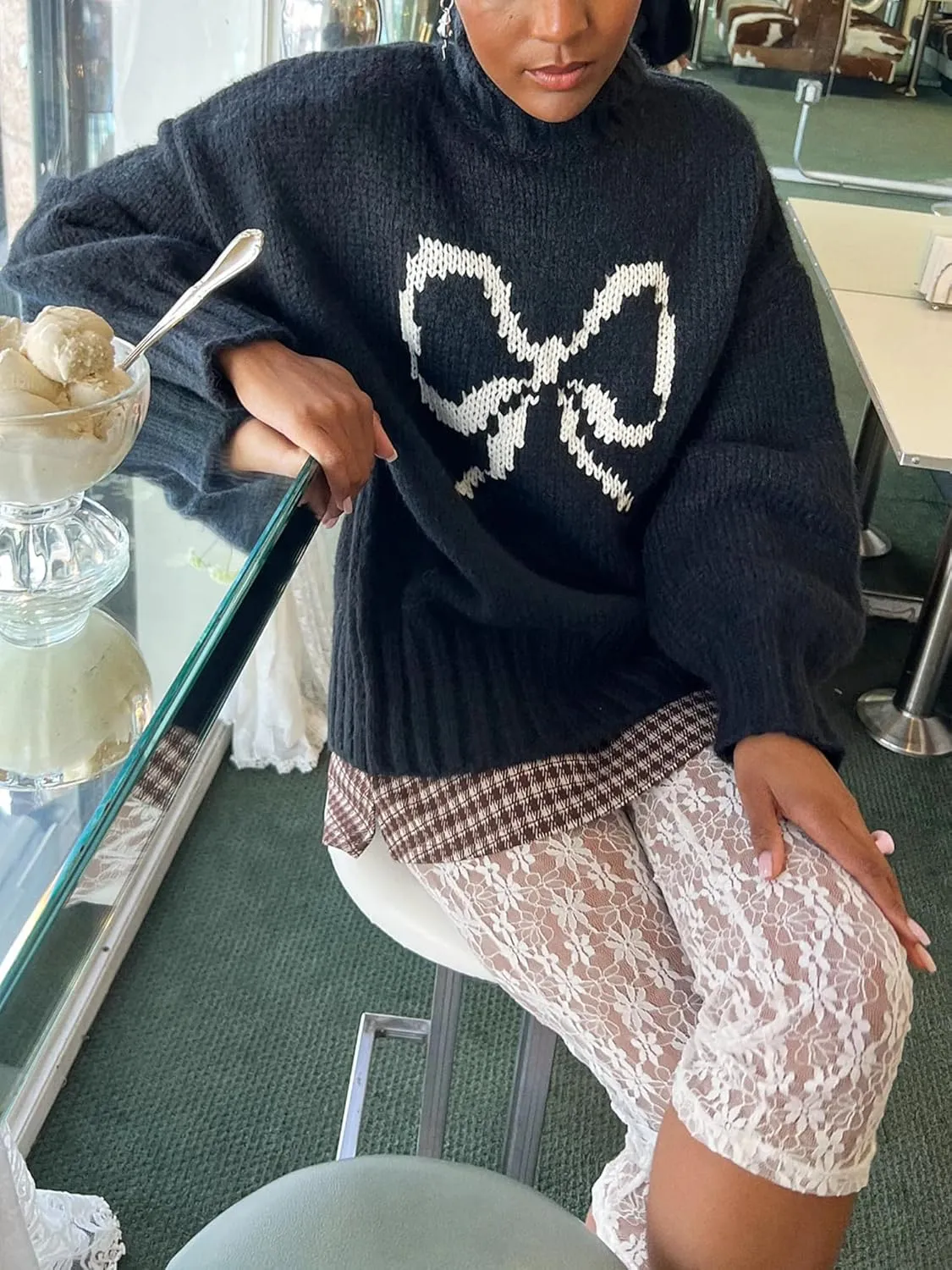 Women Valentine's Day Turtleneck Oversized Sweaters Batwing Long Sleeve Pullover Tops Heart Knit Sweater Jumper Tops