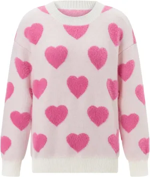 Women Valentines Day Turtleneck Sweaters for Teen Girls Heart Print Oversized Long Sleeve Knit Pullovers Tops(Light Pink,M)