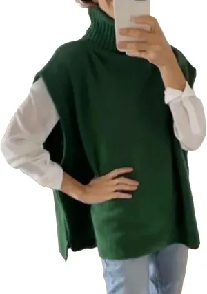 Women Vintage Turtleneck Sweater Vest Oversized Mock High Neck Knitted Gilet Casual Sleeveless Knitwear