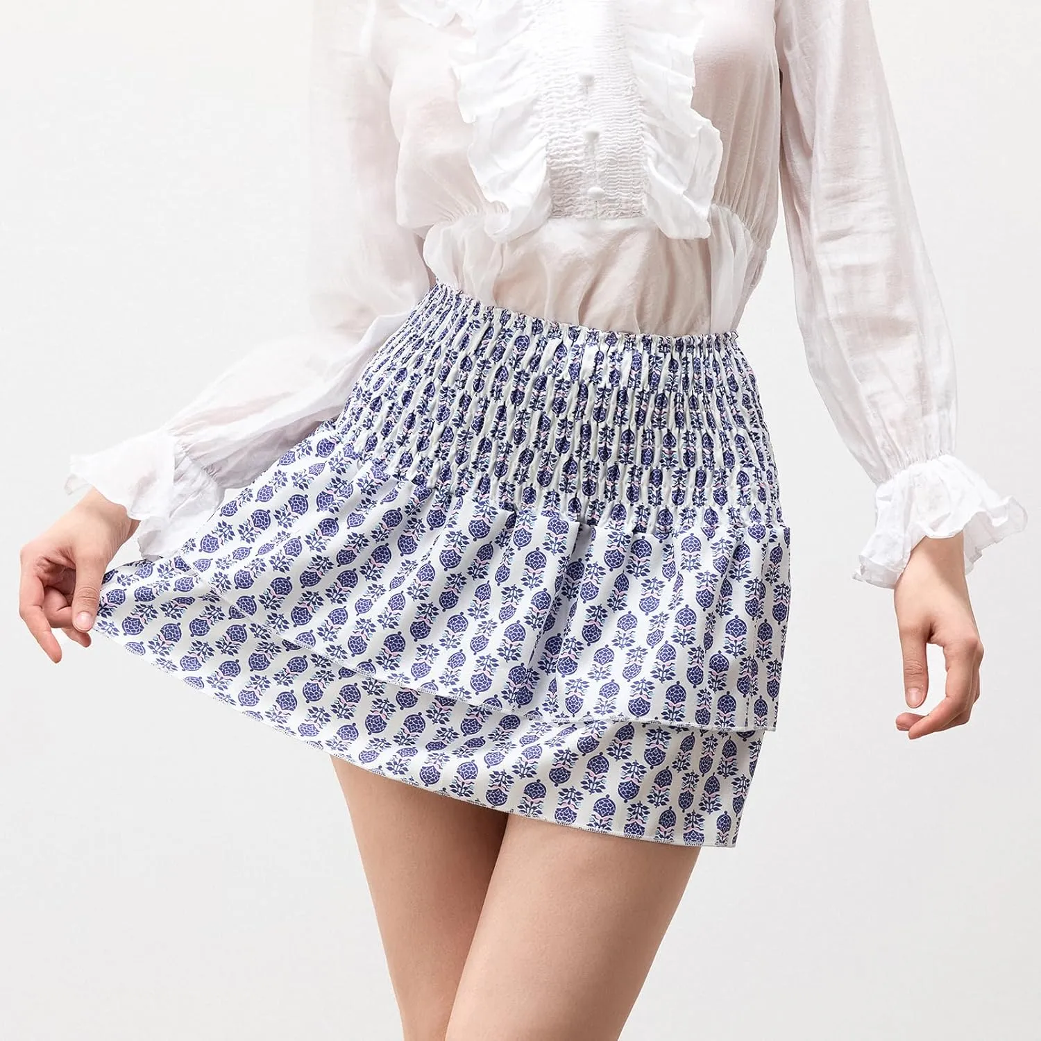 Women Y2K Floral Mini Skirts Lace Low Waist Pleated Ruffled Hem Layered Skirts Striped Beach Ruffle Short Skirts