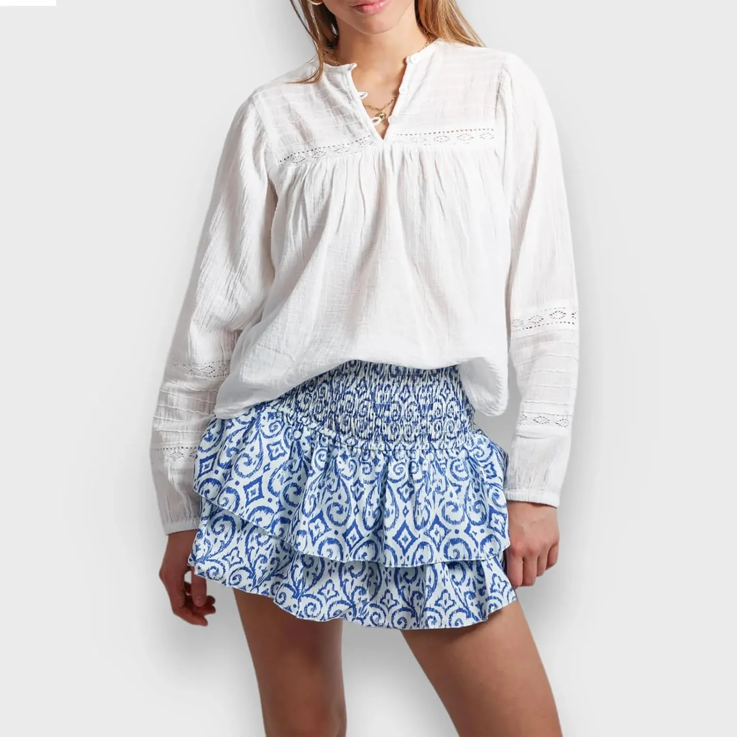 Women Y2K Floral Mini Skirts Lace Low Waist Pleated Ruffled Hem Layered Skirts Striped Beach Ruffle Short Skirts