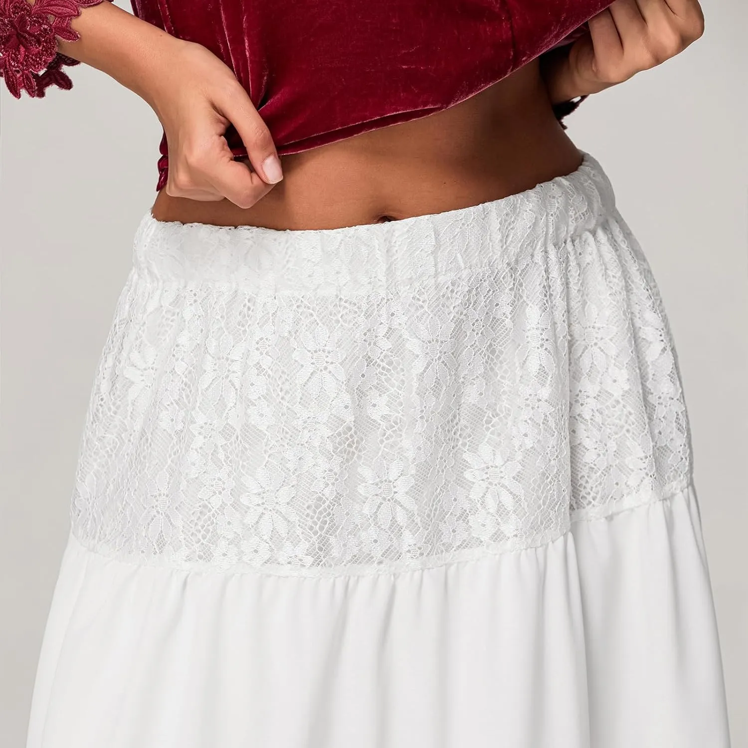 Women Y2k Lace Slip Long Skirts Elastic Waist Tiered Skirts Summer Ankle Length Ruffle Tiered Skirts Streetwear