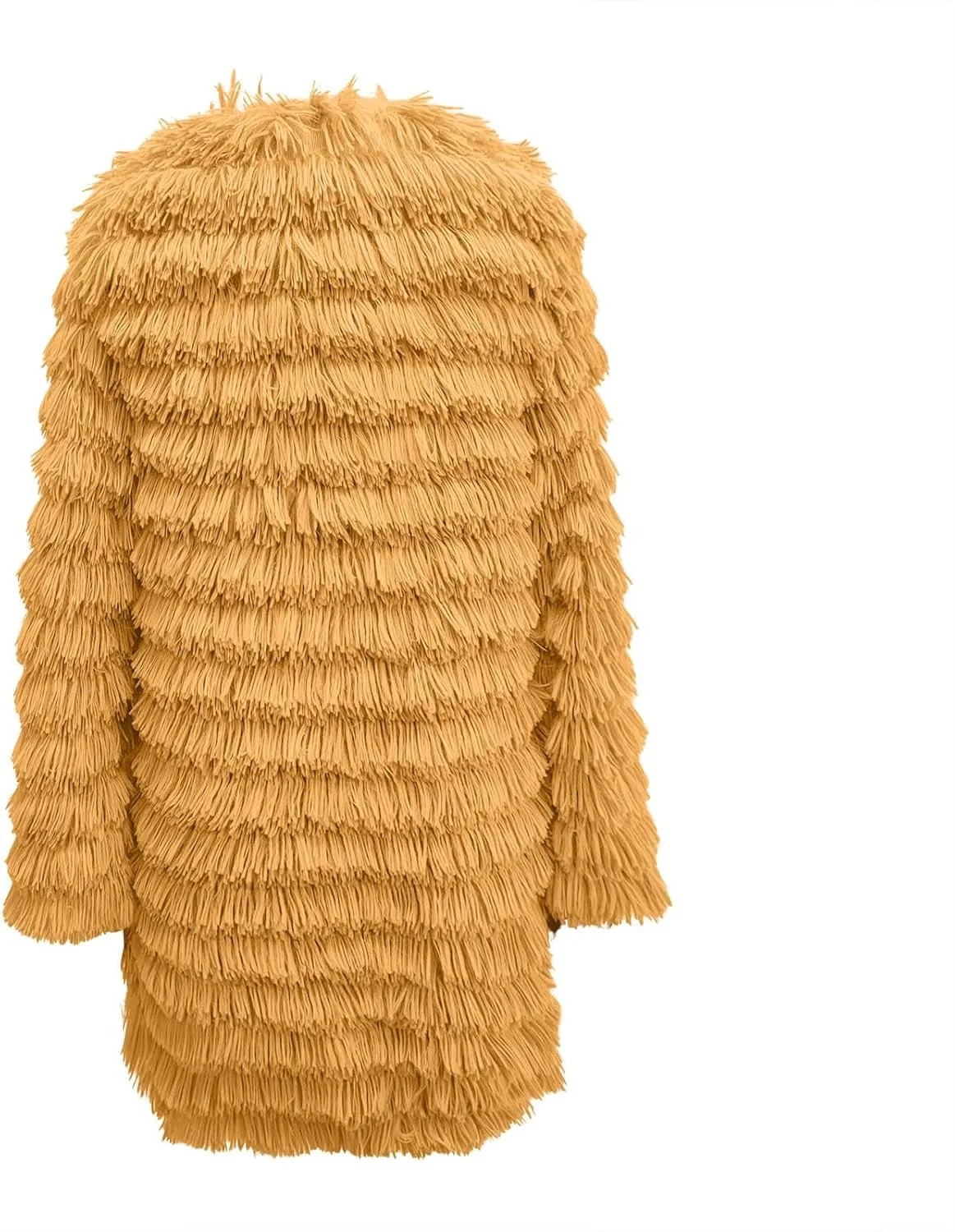 Women's 2023 Winter Faux Fur Jackets Fall Fashion Open Front Long Shaggy Coat Outerwear Tiered Maxi Faux Fur Cardigans
