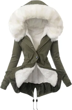 Womens 2024 Daily Winter Plus Size Vintage Fleece Coat Long Sleeve Hooded Jacket Thick Insulated Soft Padded Outwear