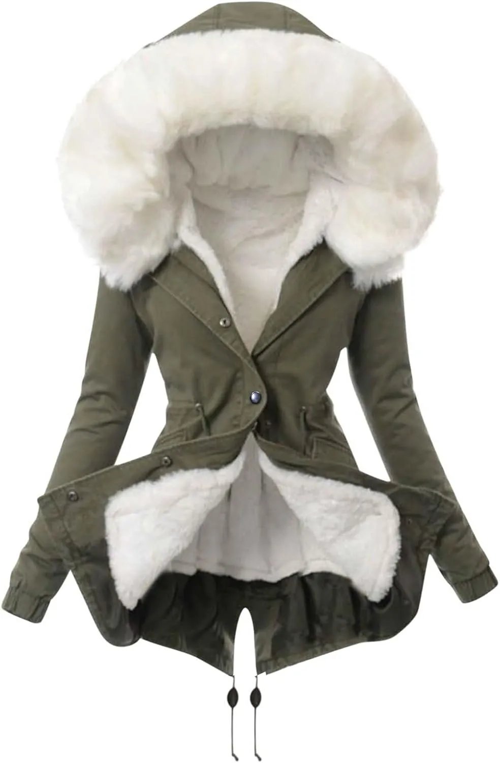 Womens 2024 Daily Winter Plus Size Vintage Fleece Coat Long Sleeve Hooded Jacket Thick Insulated Soft Padded Outwear