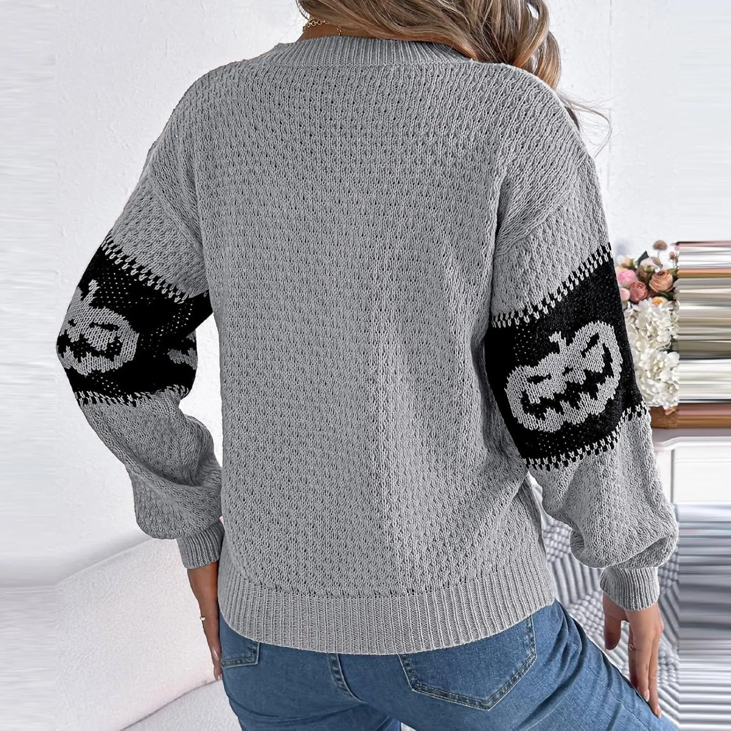 Women's 2024 Fall Fashion Turtleneck Long Sleeve Striped Ribbed Knit Loose Pullover Sweater Tops Crewneck Cozy Tops