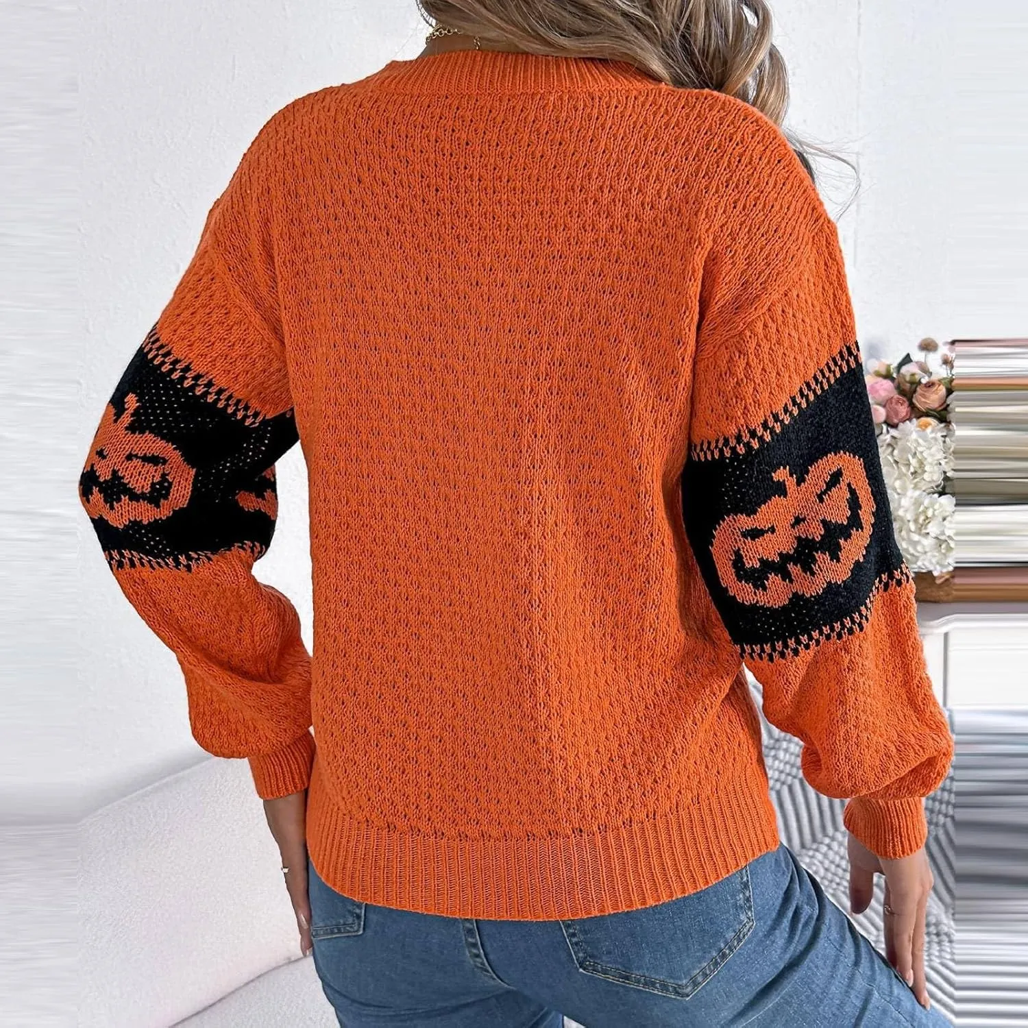Women's 2024 Fall Fashion Turtleneck Long Sleeve Striped Ribbed Knit Loose Pullover Sweater Tops Crewneck Cozy Tops