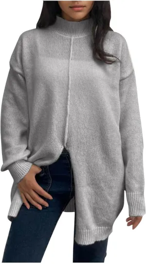 Women's 2024 Turtleneck Long Sleeve Loose Oversized Chunky Knitted Pullover Sweater Jumper Tops Fall Sweater