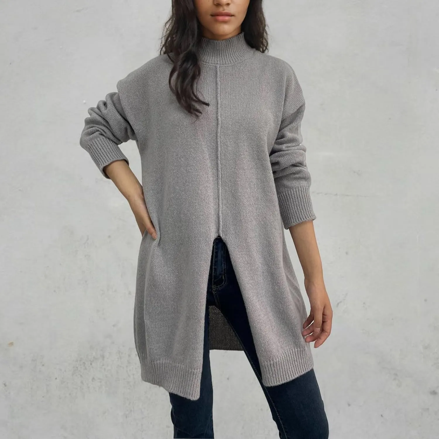 Women's 2024 Turtleneck Long Sleeve Loose Oversized Chunky Knitted Pullover Sweater Jumper Tops Fall Sweater