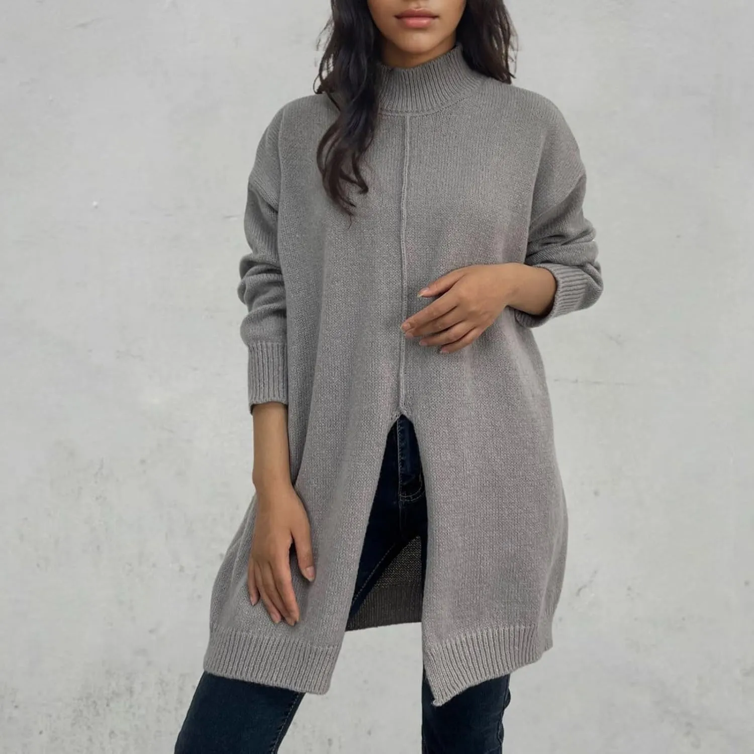 Women's 2024 Turtleneck Long Sleeve Loose Oversized Chunky Knitted Pullover Sweater Jumper Tops Fall Sweater