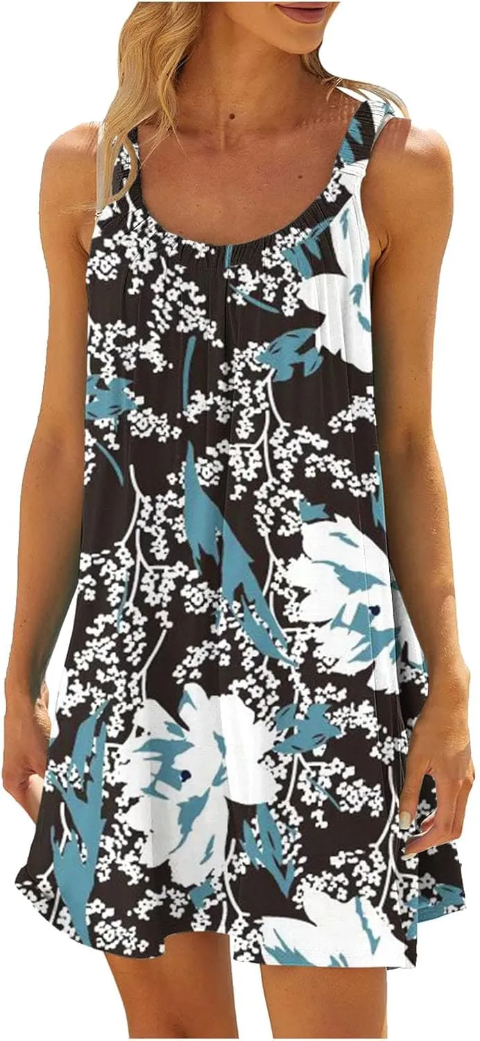Womens Beach Dresses Loose Swimsuit Cover Ups Sleeveless Vacation Dresses Flowy Mini Dress Casual Dresses