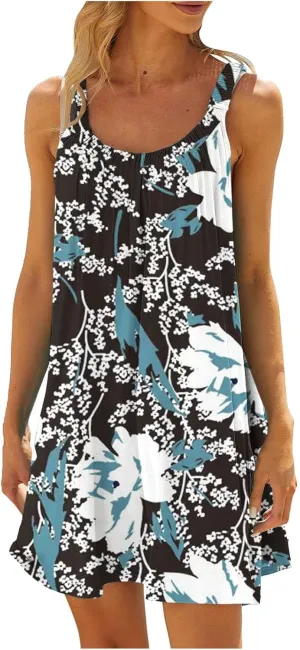Womens Beach Dresses Loose Swimsuit Cover Ups Sleeveless Vacation Dresses Flowy Mini Dress Casual Dresses
