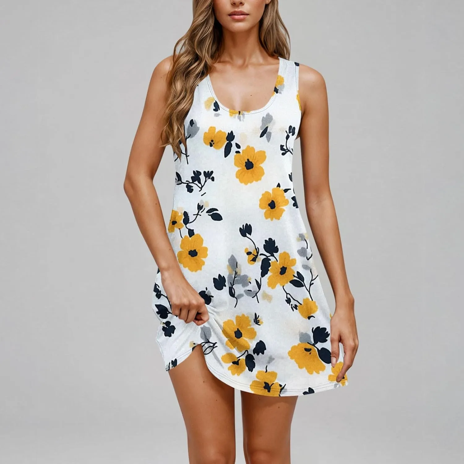 Women's Beach Dresses Loose Swimsuit Cover Ups Sleeveless Vacation Dresses Flowy Mini Dress Print Casual Dresses
