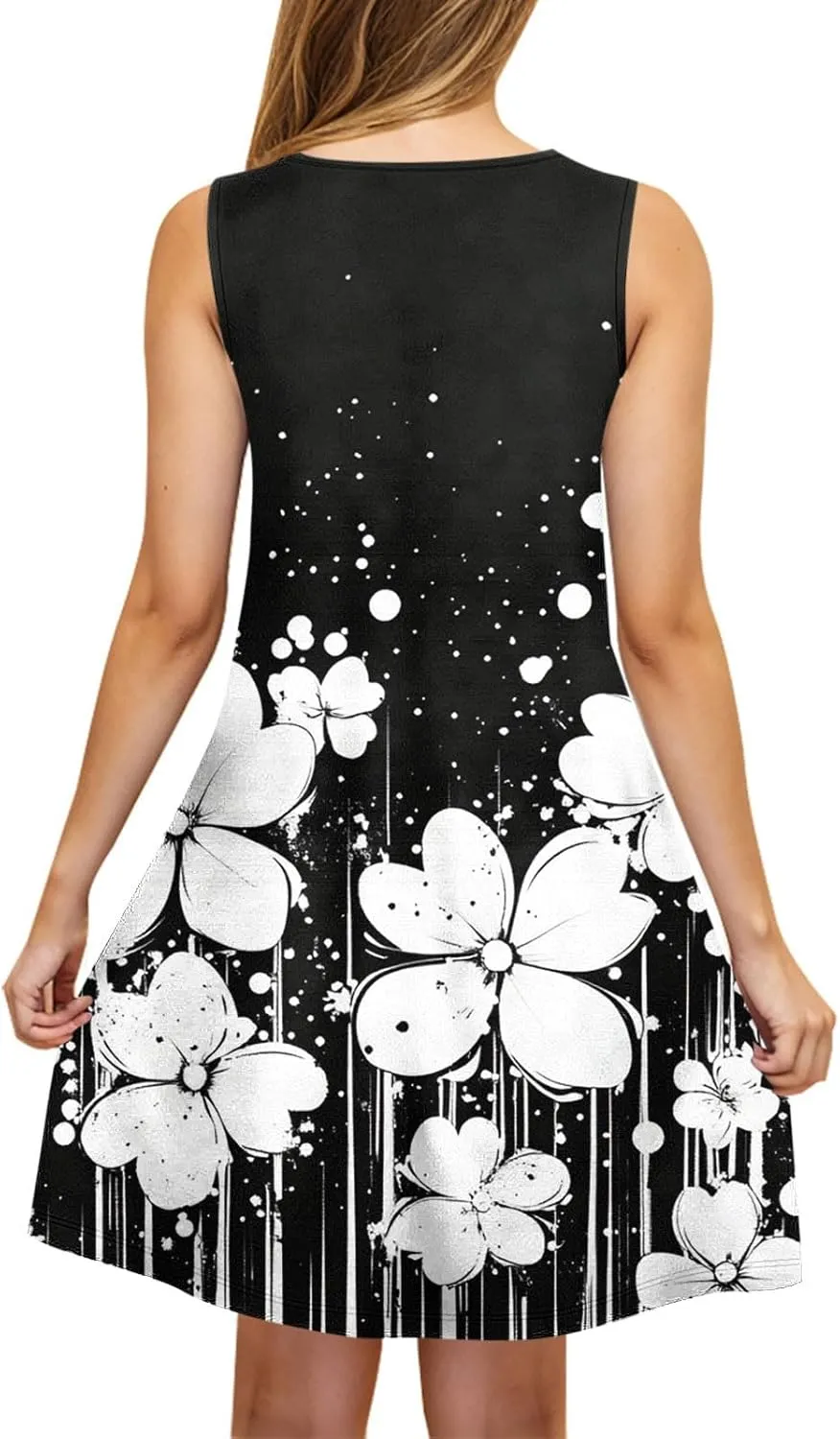 Women's Beach Dresses Loose Swimsuit Cover Ups Sleeveless Vacation Dresses Flowy Mini Dress Print Casual Dresses