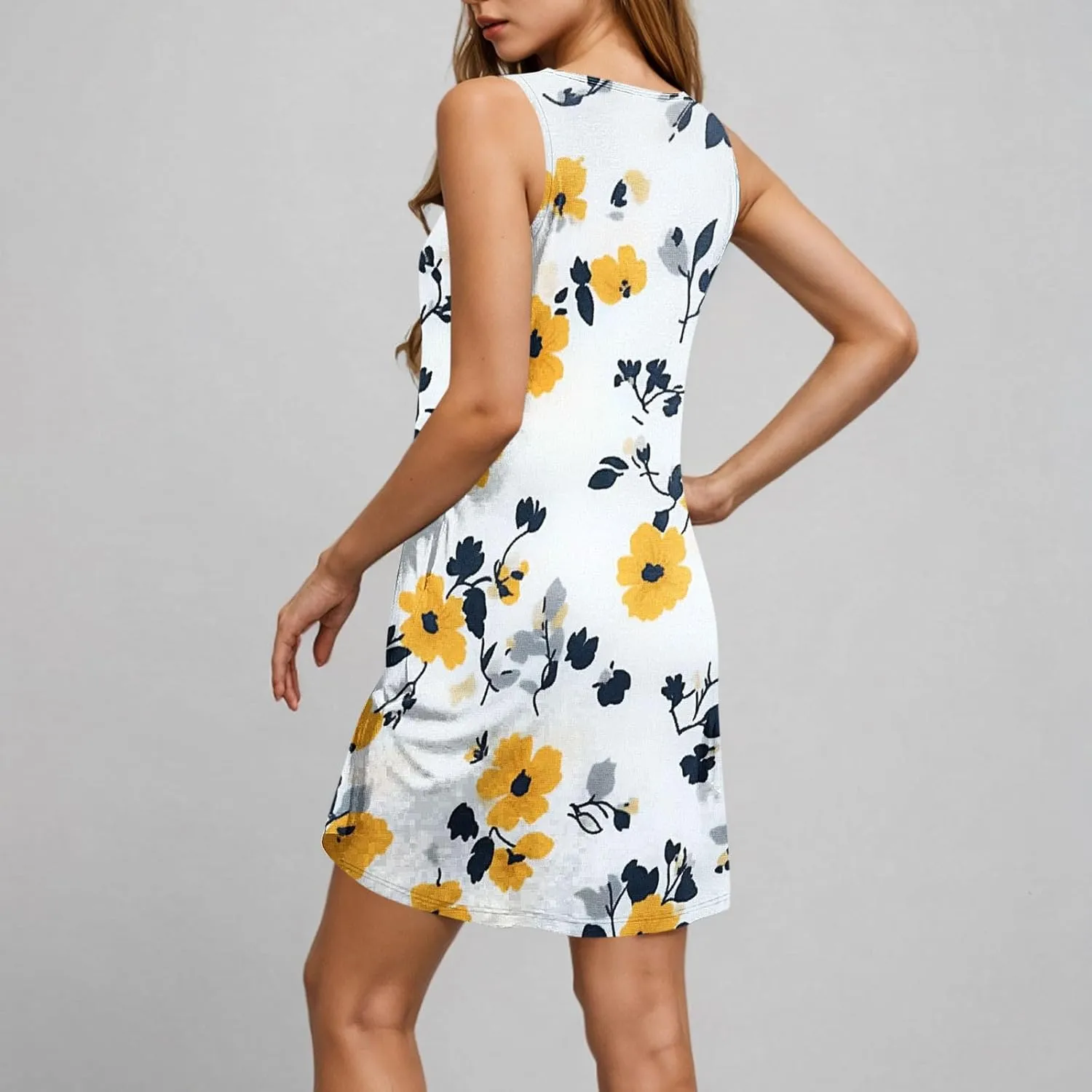 Women's Beach Dresses Loose Swimsuit Cover Ups Sleeveless Vacation Dresses Flowy Mini Dress Print Casual Dresses