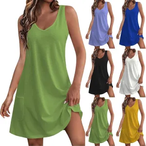 Women's Beach Dresses Loose Swimsuit Cover Ups Sleeveless Vacation Dresses Swing Mini Dress Casual Dresses