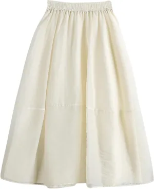 Women's Beach Skorts Summer Solid Color Elastic Waist Dance Skirts Casual Fashion Flowy Ruffle Tiered A Line Skirt