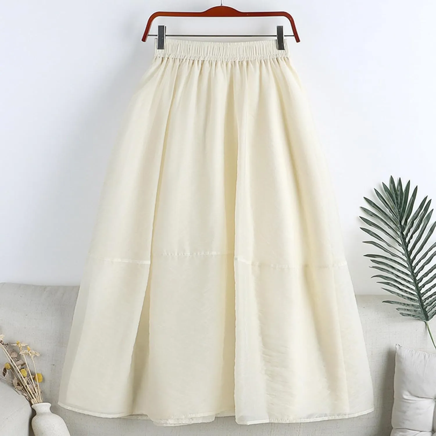 Women's Beach Skorts Summer Solid Color Elastic Waist Dance Skirts Casual Fashion Flowy Ruffle Tiered A Line Skirt