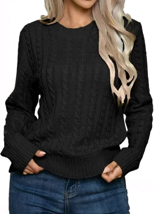 Womens Cable Knitted Pullover Sweater Crewneck Business Casual Long Sleeve Tops Loose Knitwear Jumpers Tops Knitwear