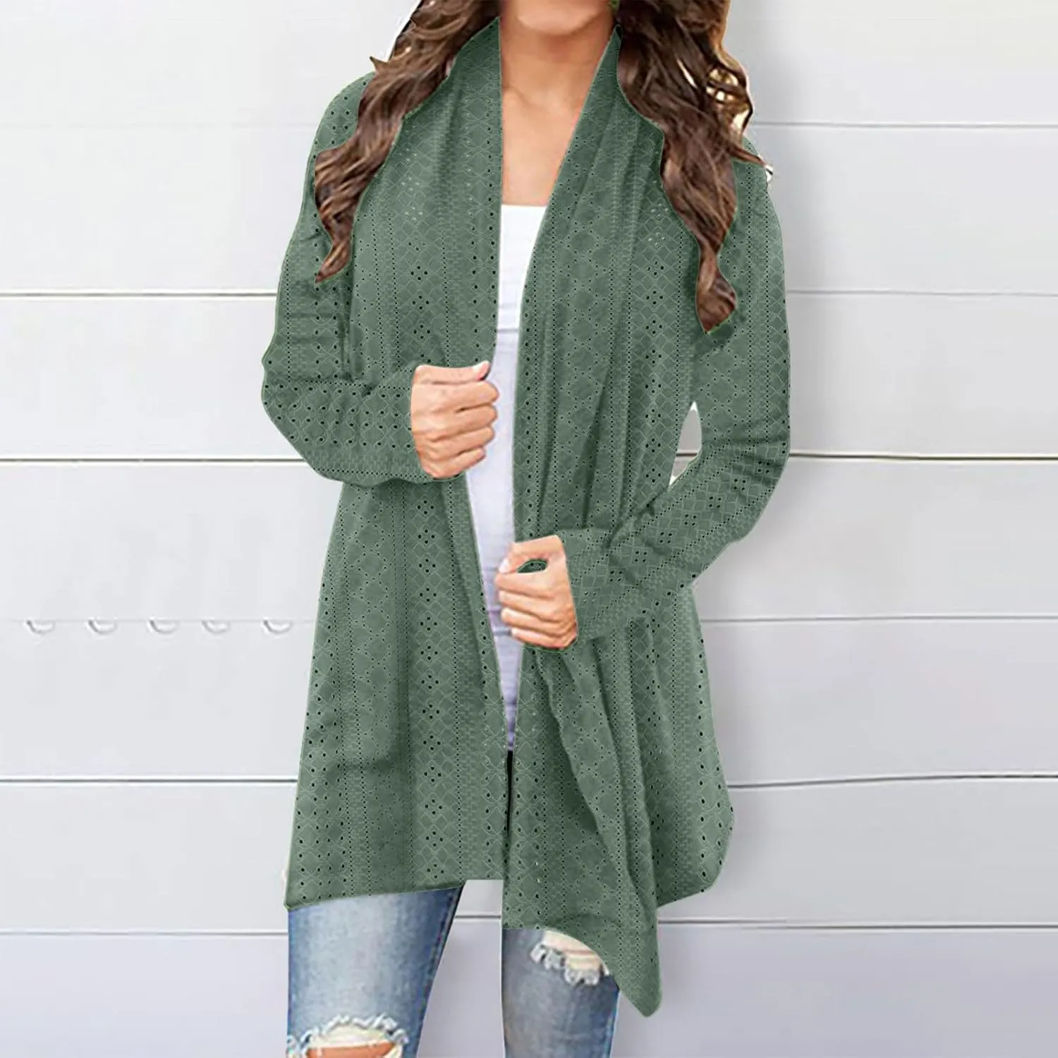 Women's Cardigan Casual Solid mid-Length Open Front Cardigan Sweaters for Women Lightweight Plus Size Outwear Tops