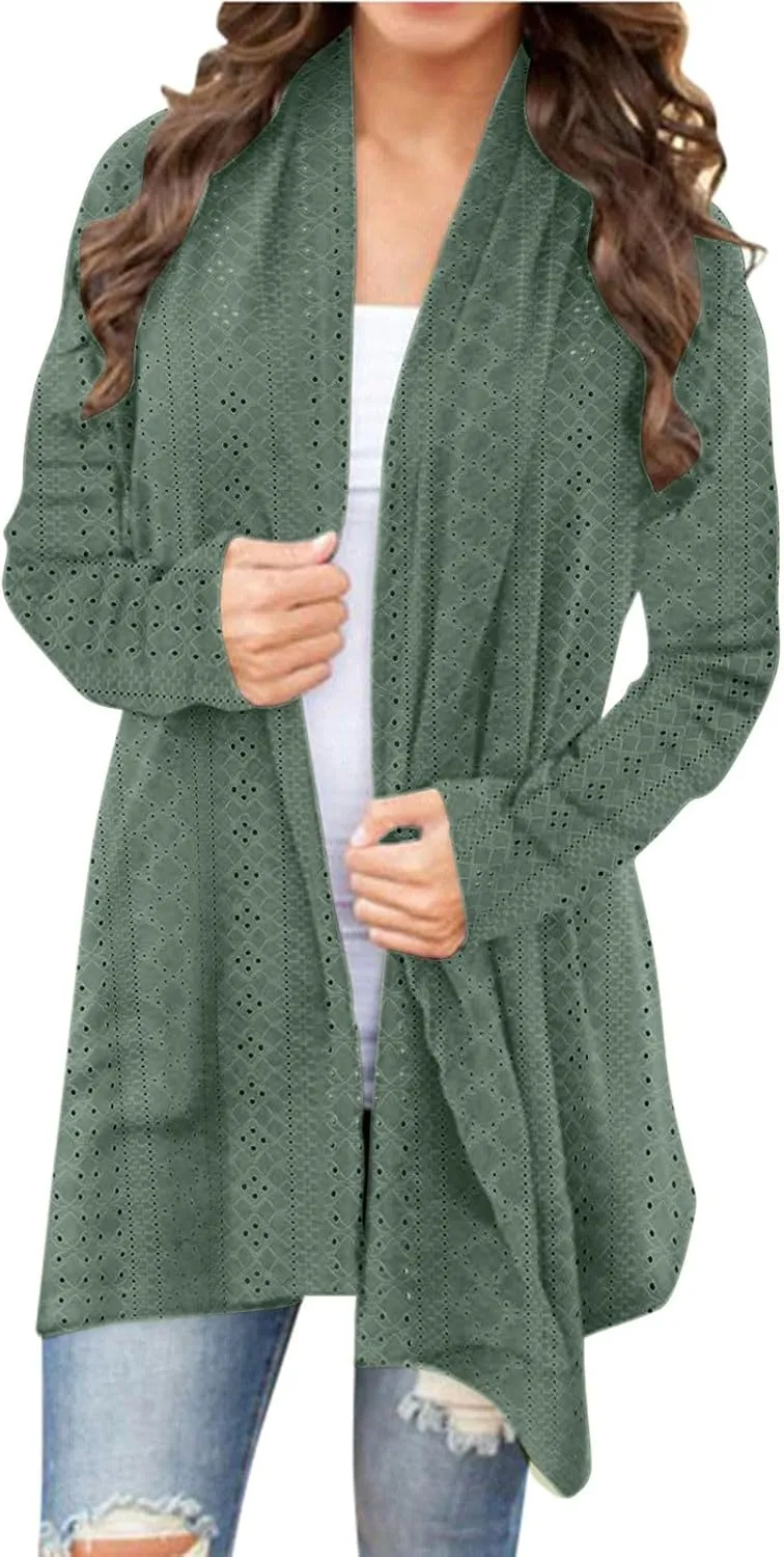Women's Cardigan Casual Solid mid-Length Open Front Cardigan Sweaters for Women Lightweight Plus Size Outwear Tops