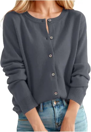Womens Cardigan Slim Fit Long Sleeve Open Front Button Down Crop Top Cardigans Sweater Solid Color Knit Jacket Coats