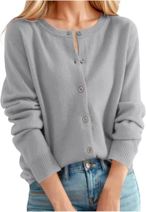Womens Cardigan Slim Fit Long Sleeve Open Front Button Down Crop Top Cardigans Sweater Solid Color Knit Jacket Coats