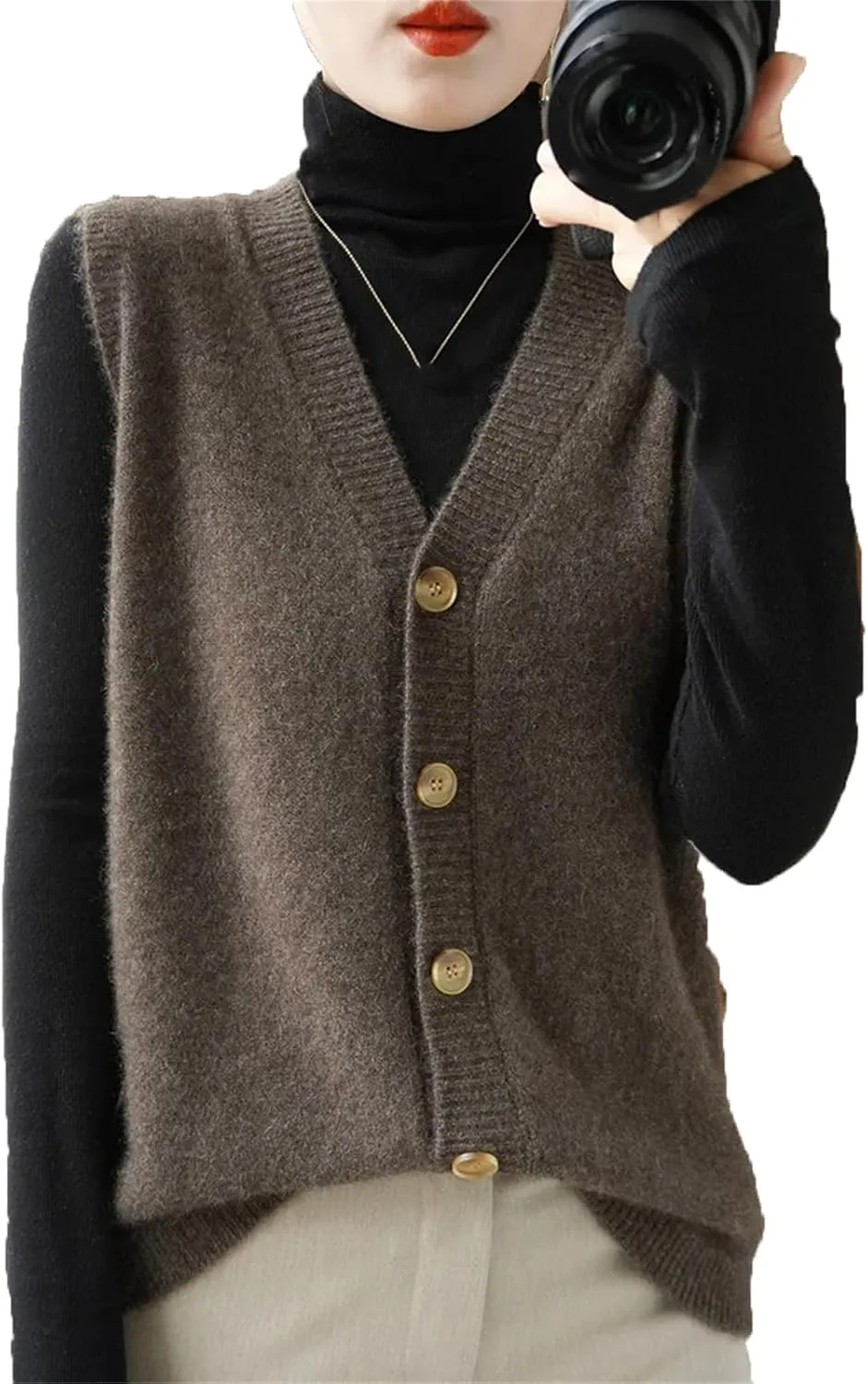 Women's Cashmere Cardigan Vest Autumn/Winter Sweater Vest Sleeveless Pullover Wastcoats