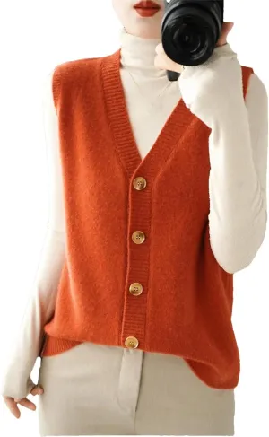 Women's Cashmere Cardigan Vest Autumn/Winter Sweater Vest Sleeveless Pullover Wastcoats