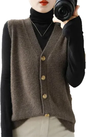 Women's Cashmere Cardigan Vest Autumn/Winter Sweater Vest Sleeveless Pullover Wastcoats