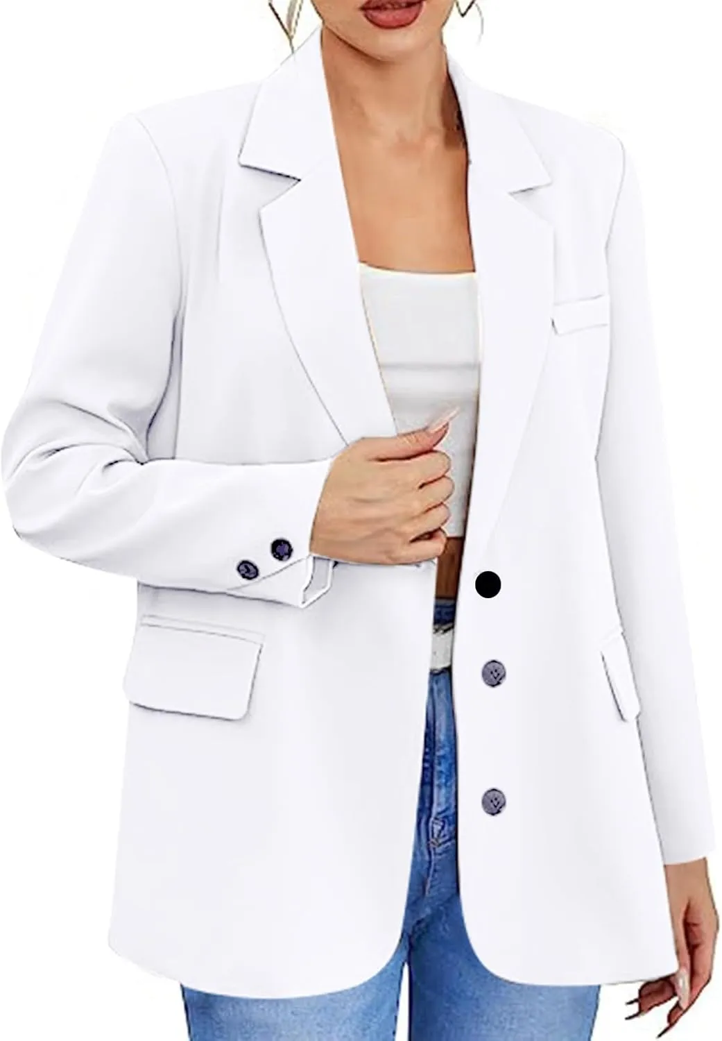 Women's Casual Oversized Blazer Long Sleeve Coat Open Front Work Office Blazer Lapel Button Jacket with Pockets