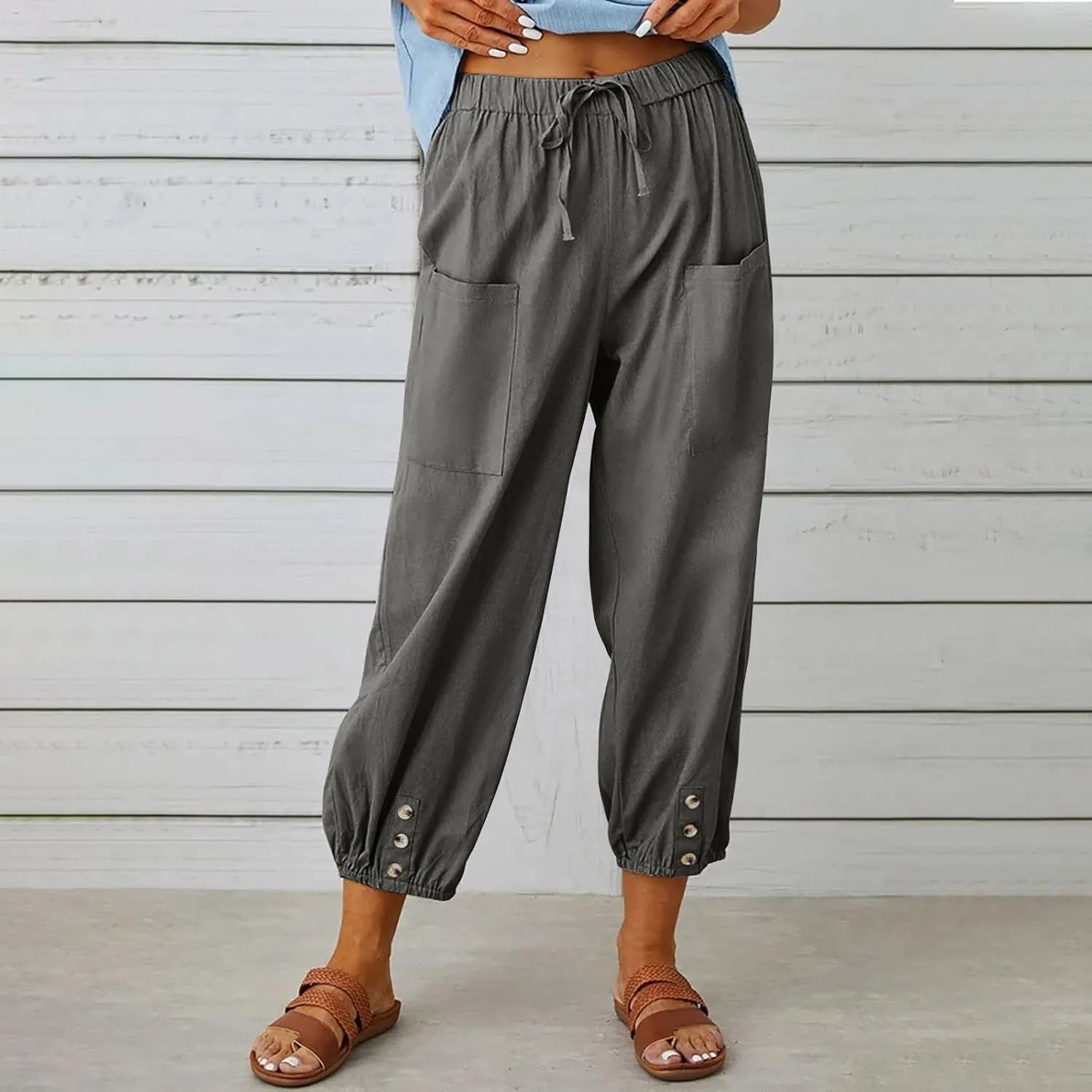 Women's Casual Pants & Capris Linen Pants Women Lounge Elastic Waist Pants Cute Wide Leg Trousers Summer Pants