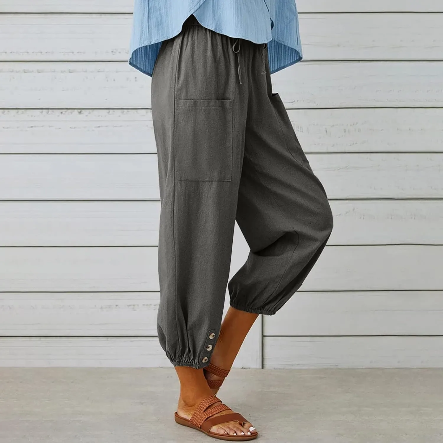 Women's Casual Pants & Capris Linen Pants Women Lounge Elastic Waist Pants Cute Wide Leg Trousers Summer Pants