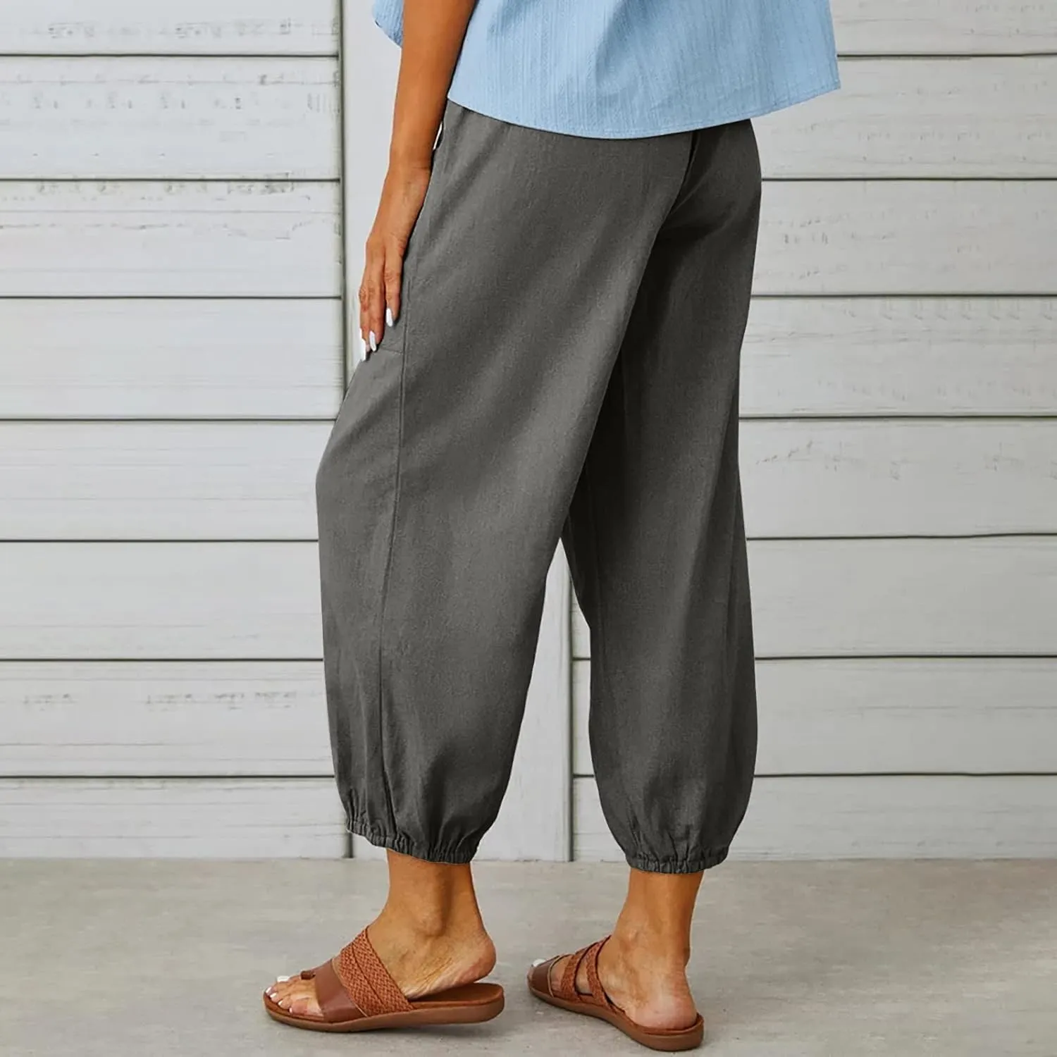 Women's Casual Pants & Capris Linen Pants Women Lounge Elastic Waist Pants Cute Wide Leg Trousers Summer Pants