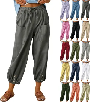 Women's Casual Pants & Capris Linen Pants Women Lounge Elastic Waist Pants Cute Wide Leg Trousers Summer Pants
