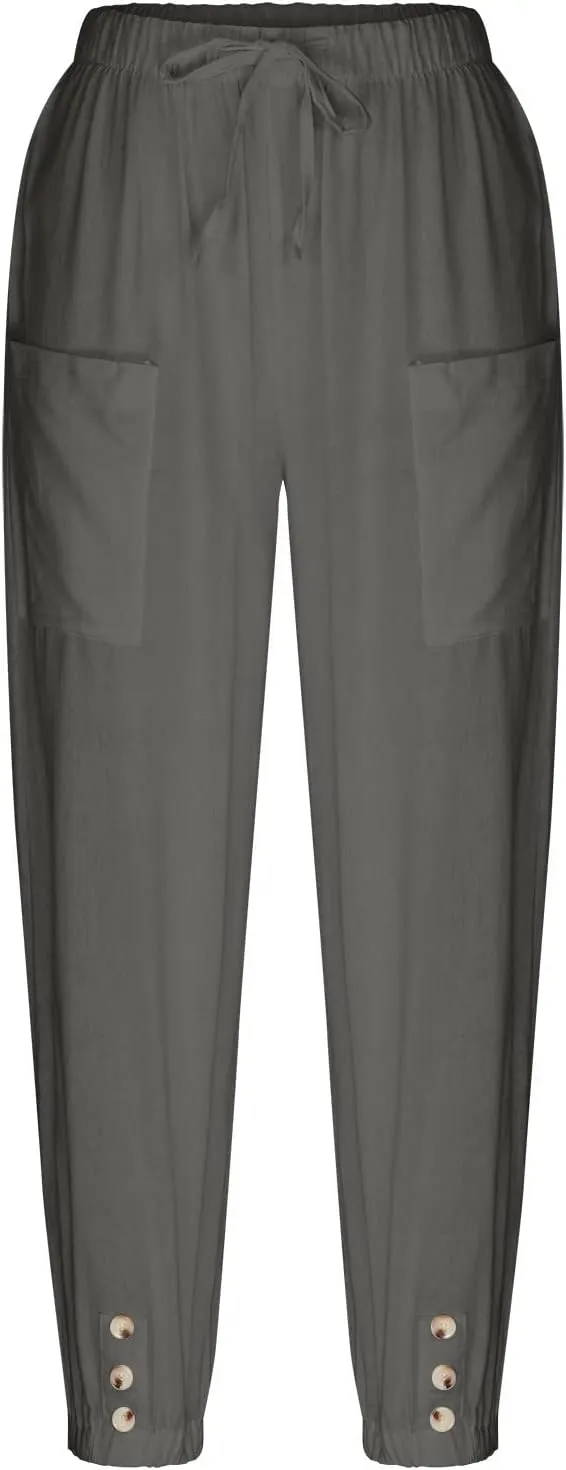 Women's Casual Pants & Capris Linen Pants Women Lounge Elastic Waist Pants Cute Wide Leg Trousers Summer Pants