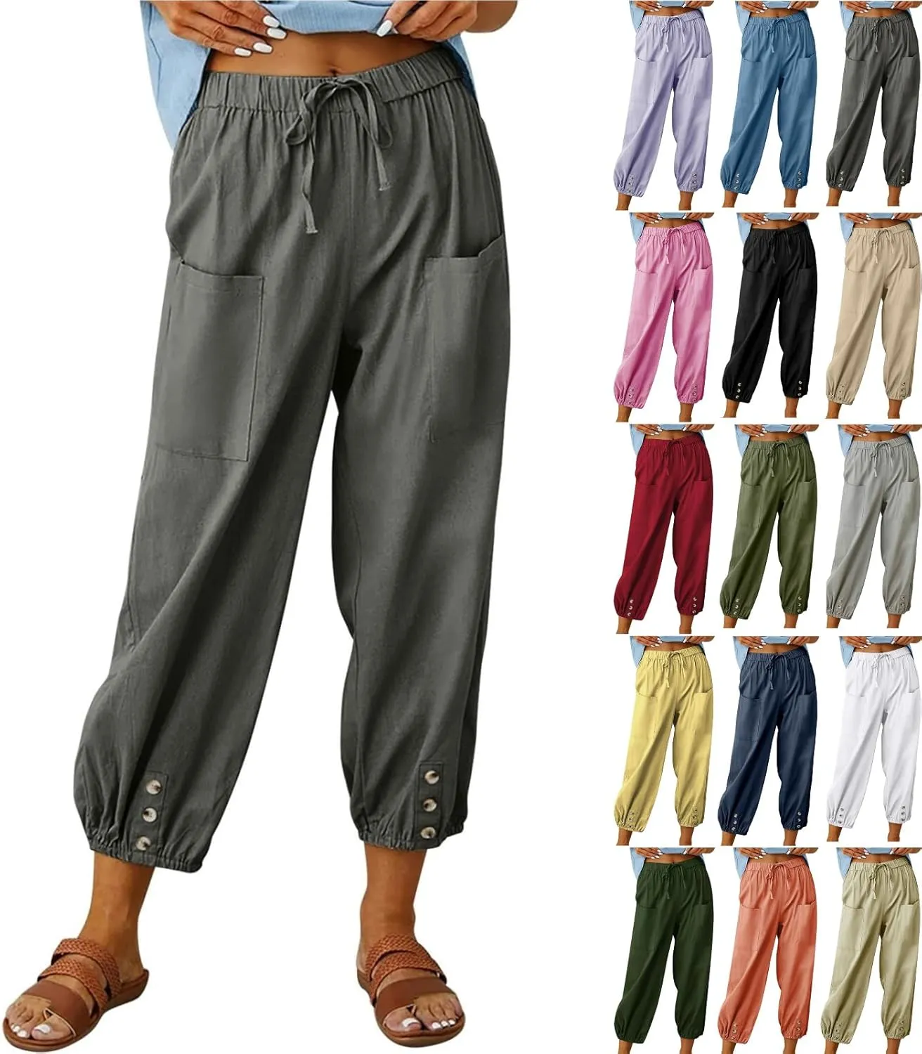Women's Casual Pants & Capris Linen Pants Women Lounge Elastic Waist Pants Cute Wide Leg Trousers Summer Pants