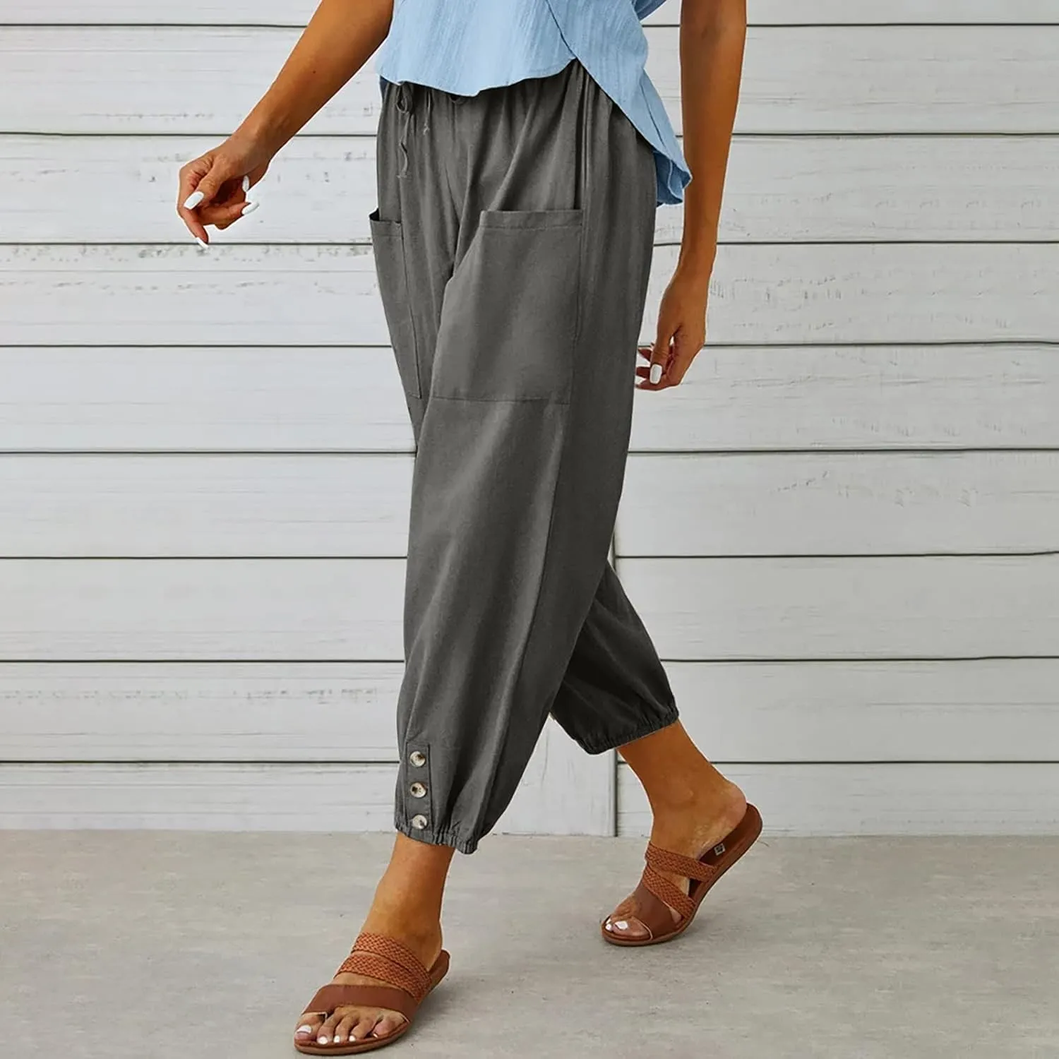 Women's Casual Pants & Capris Linen Pants Women Lounge Elastic Waist Pants Cute Wide Leg Trousers Summer Pants