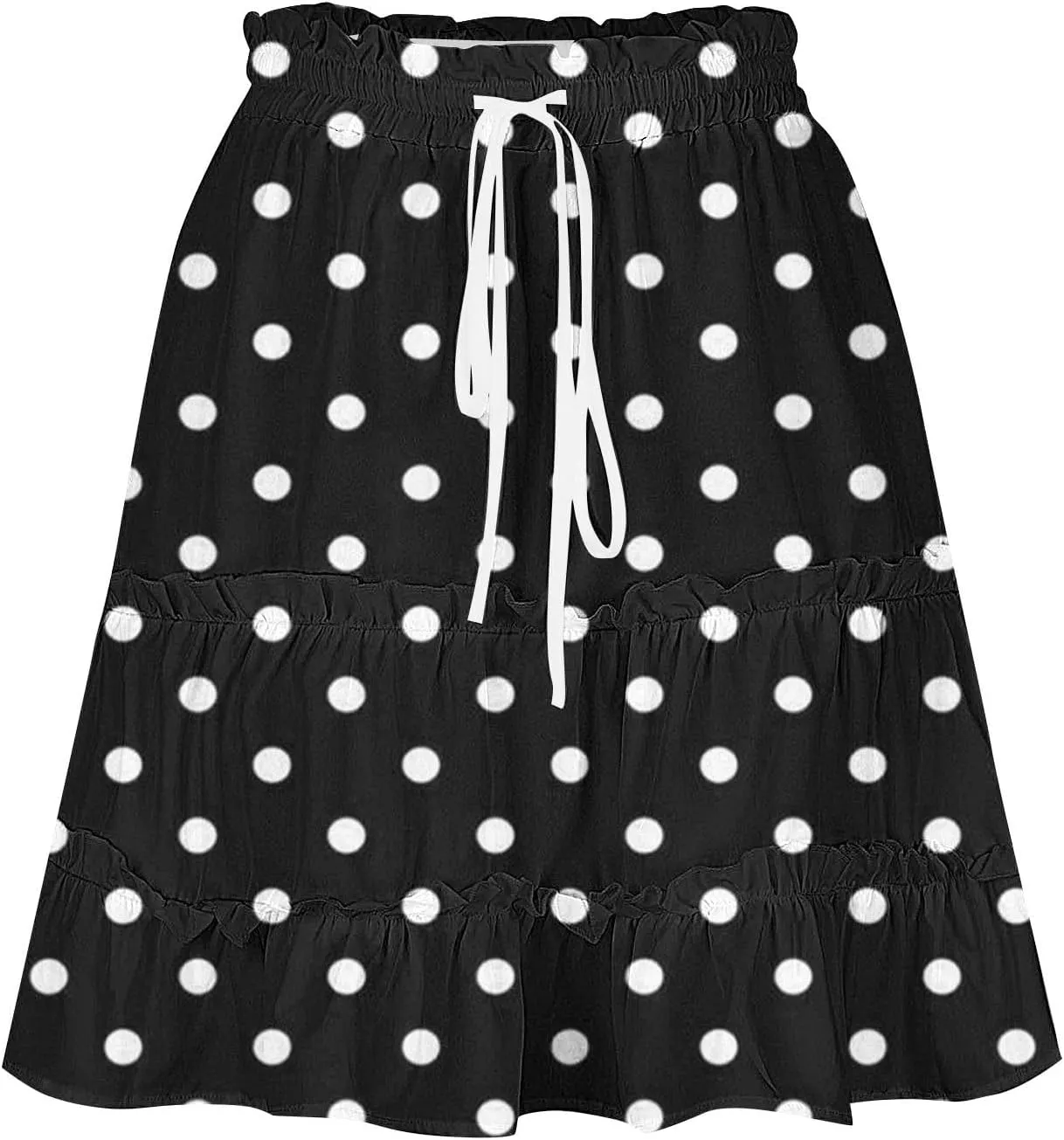 Women's Casual Summer Skirts High Waist Pleated Skirts A-Line Flowy Swing Tiered Skirt Polka Dots Beach Skirt