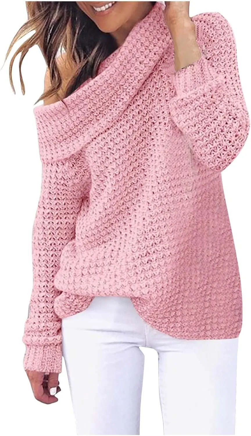 Womens Chunky Cable Knit Sweaters Casual Loose Turtle Neck Long Sleeve Tunic Tops 2024 Fall Trendy Outfits Jumpers