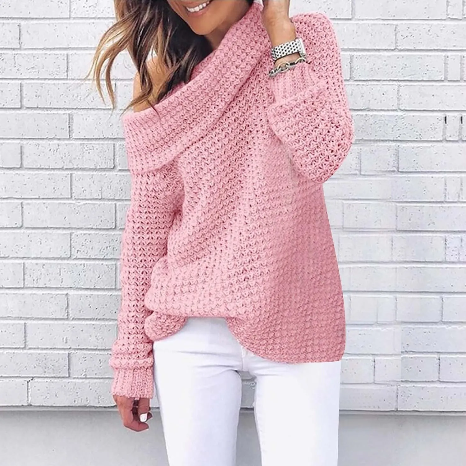 Womens Chunky Cable Knit Sweaters Casual Loose Turtle Neck Long Sleeve Tunic Tops 2024 Fall Trendy Outfits Jumpers