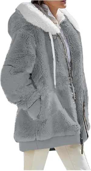 Womens Coat 2023 Plush Sweatshirt Fuzzy Winter Fleece Warm Hoodie Outwear Fashion Plus Size Sharpa Jacket