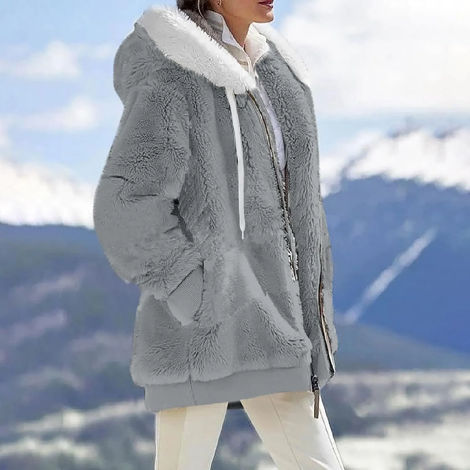 Womens Coat 2023 Plush Sweatshirt Fuzzy Winter Fleece Warm Hoodie Outwear Fashion Plus Size Sharpa Jacket
