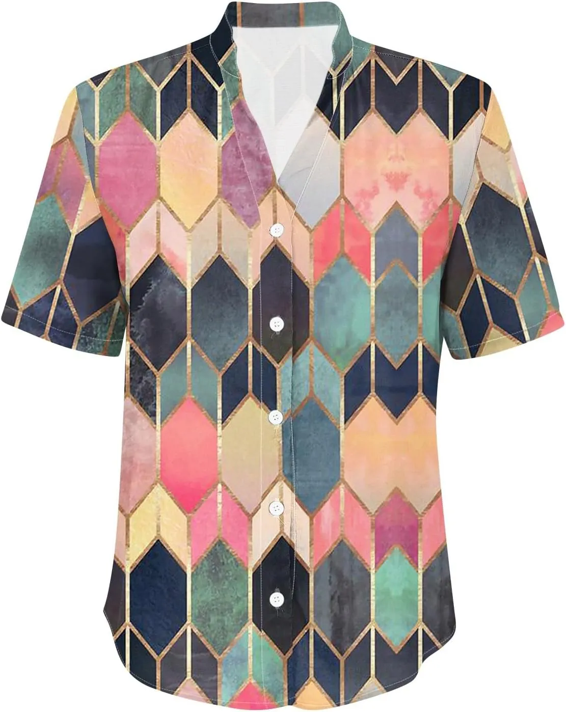 Womens Cotton Linen Short Sleeve Tops Trendy Casual Printed Button Down Shirts Summer Fashion Business Blouses Tops