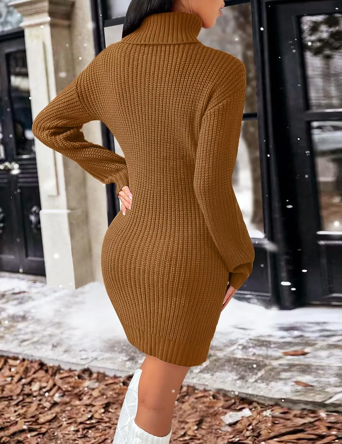 Womens Cute Turtleneck Cable Knit Sweater Dress Fall 2024 Dressy Casual Lightweight Slim Fit Mini Dresses
