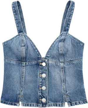 Womens Denim Crop Tops Sexy Off Shoulder Backless Slim Strappy Top Summer Bustier Denim Tank Tops